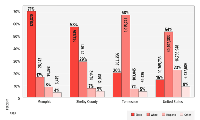 图3:百分比田纳西州谢尔比县孟菲斯市按种族划分的儿童人数美国,2011年